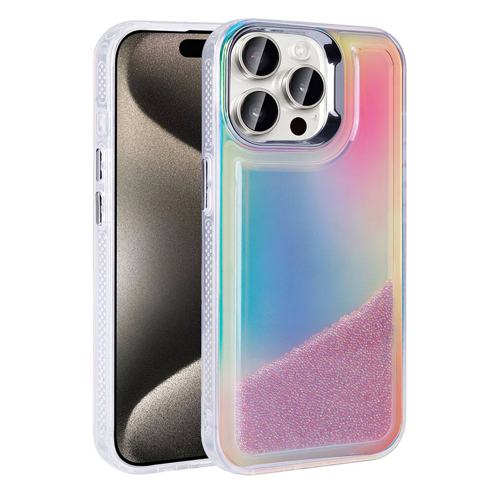 Apple iPhone 15 Pro Kılıf Airbagli Renkli Arka Yüzey Boncuk Tasarımlı Kumul